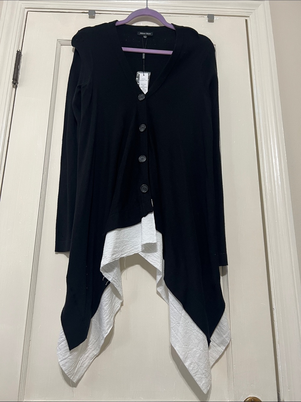 Athena Marie Black & White Layered button up Handkerchief Hem patterned Sweater